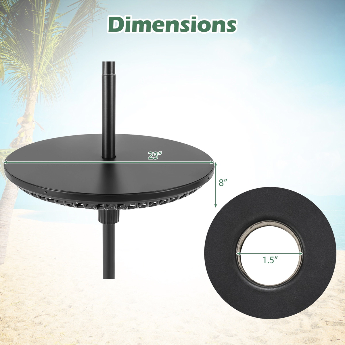 SUGIFT Black 3 Pole Adapters ABS 23-in Patio Umbrella Table Tray