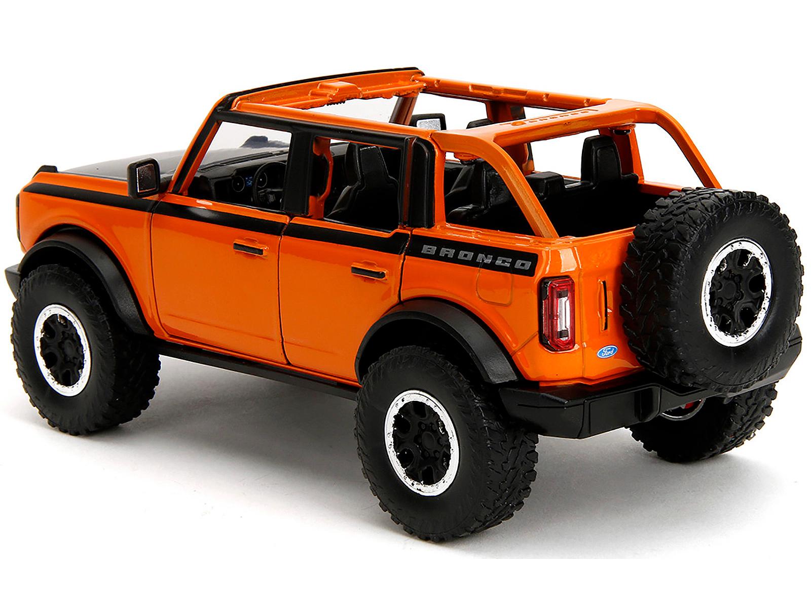 Jada 2021 Ford Bronco Open-Top Orange with Black Stripes and Hood with Extra Wheels "Just Trucks" Series 1/24