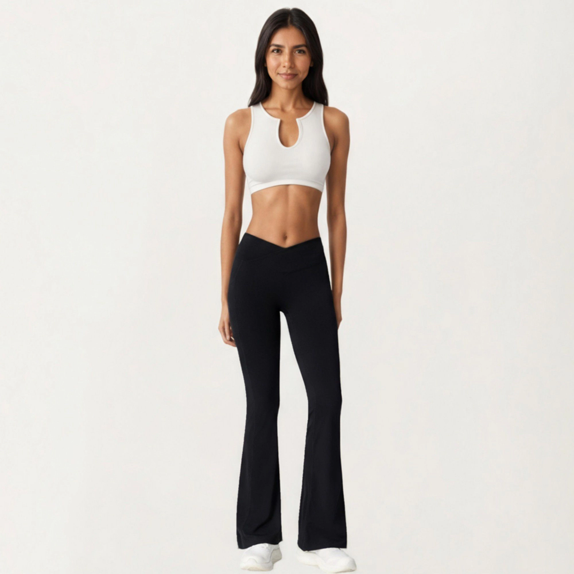 Anna-Kaci Women's Crossover Waist Flare Leg Yoga Pants with Stretch Fit Fabric and Smooth Contoured Silhouette