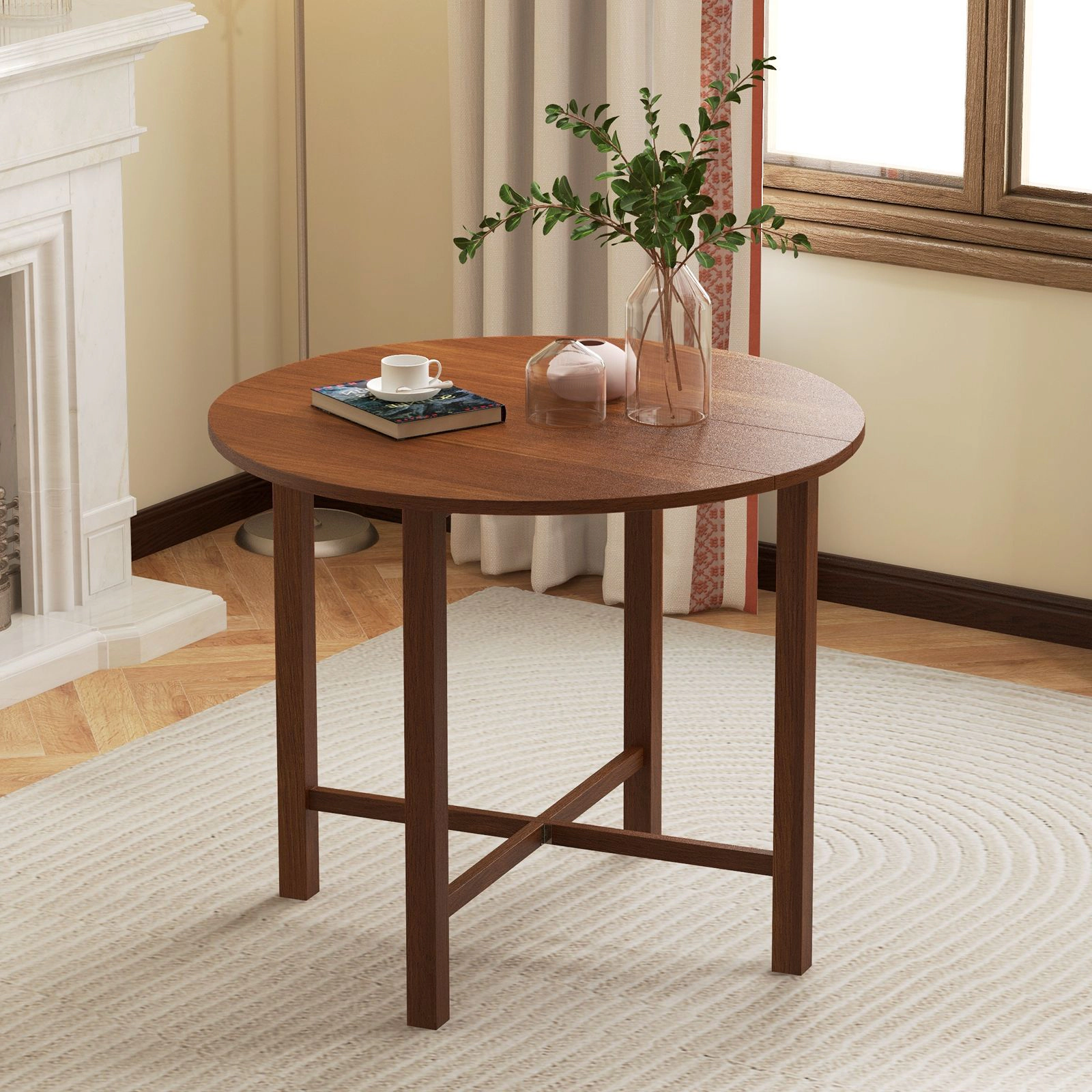 Slickblue Round Folding Kitchen Table with Rubber Wood