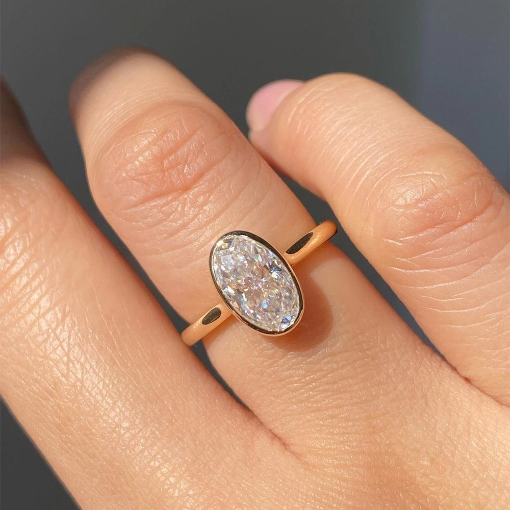 Wardrobe Whimsy Oval Cut Bezel Set Cubic Zirconia Solitaire Engagement Ring for Women