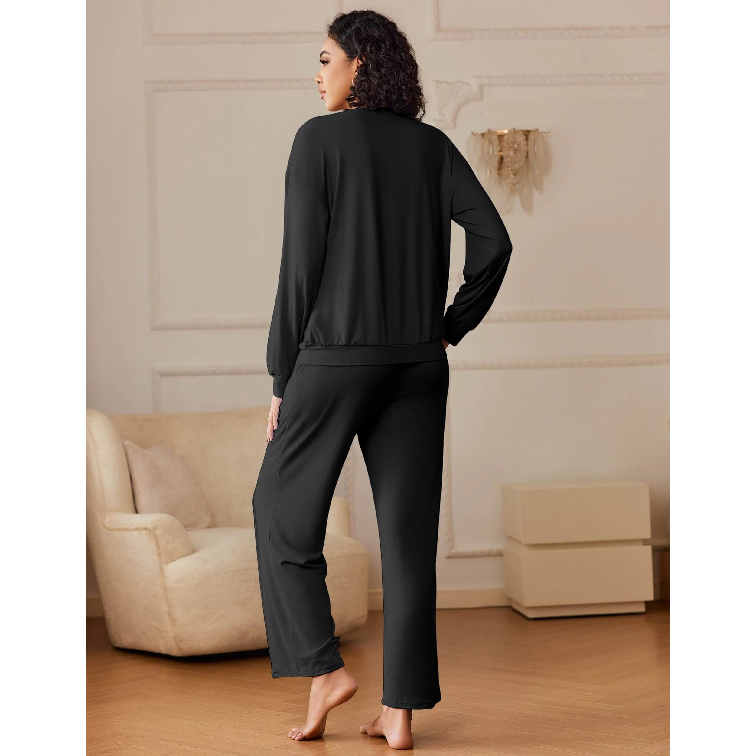 Ekouaer Lounge Sets Pajamas Two Piece Long Sleeve Tops and Pants Cozy Loungewear