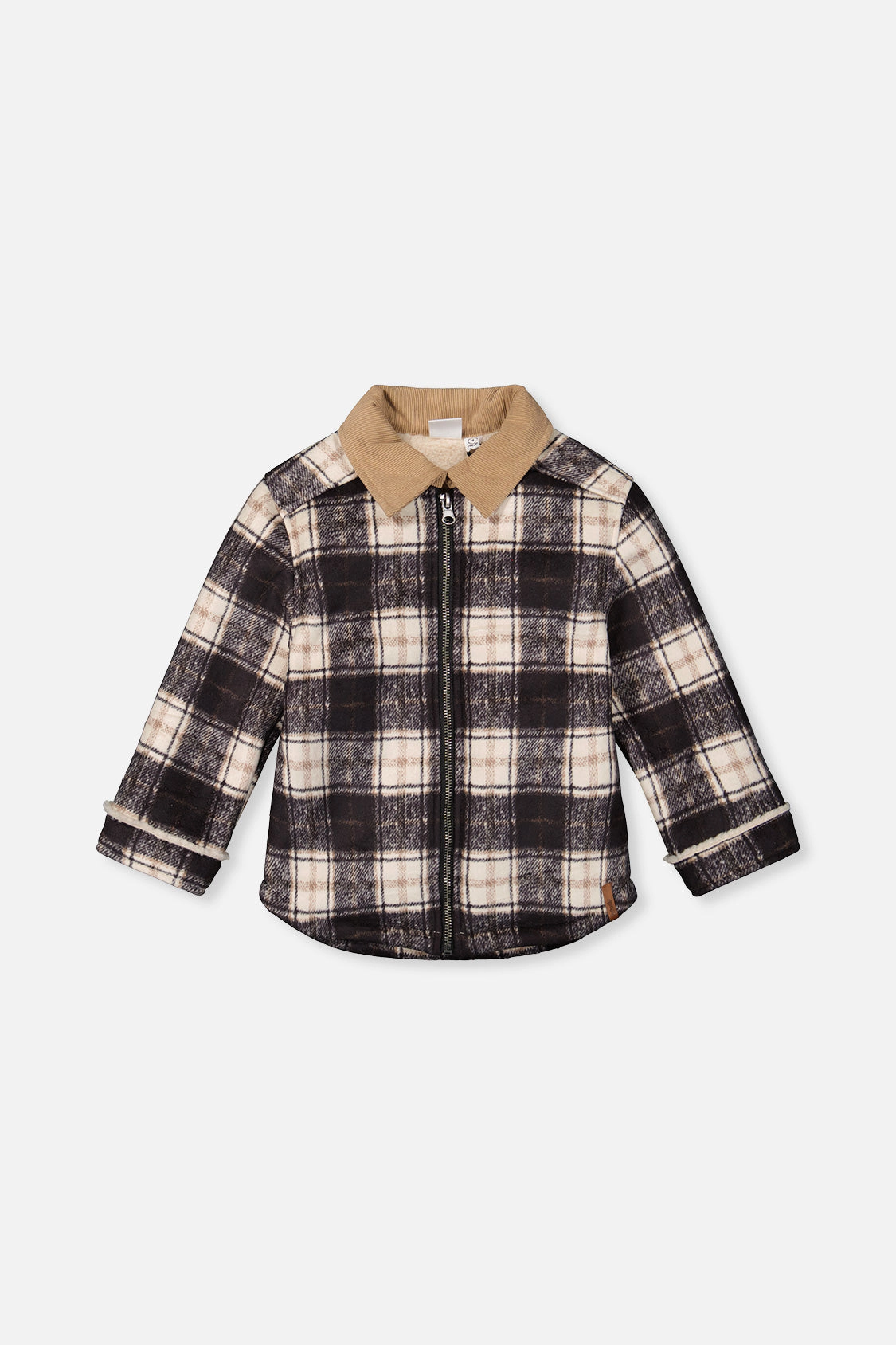 Deux par Boys Brushed Plaid Full Zip Jacket with Ribbed Collar