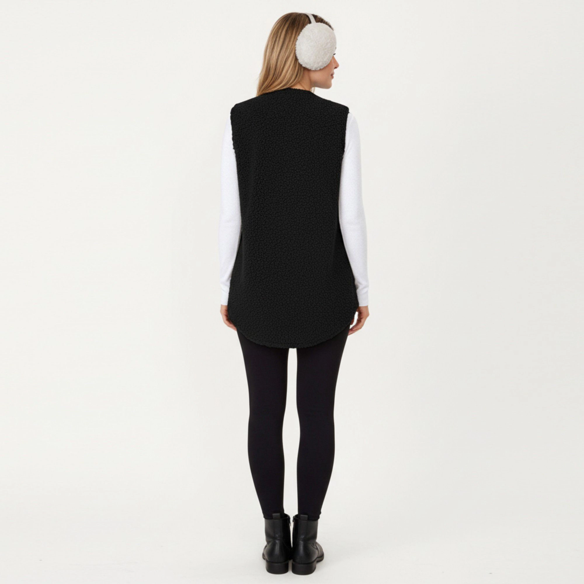 Anna-Kaci Women's Faux Shearling Button Front Vest with Collared Neckline, Chest Flap Pockets, and Longline Fit