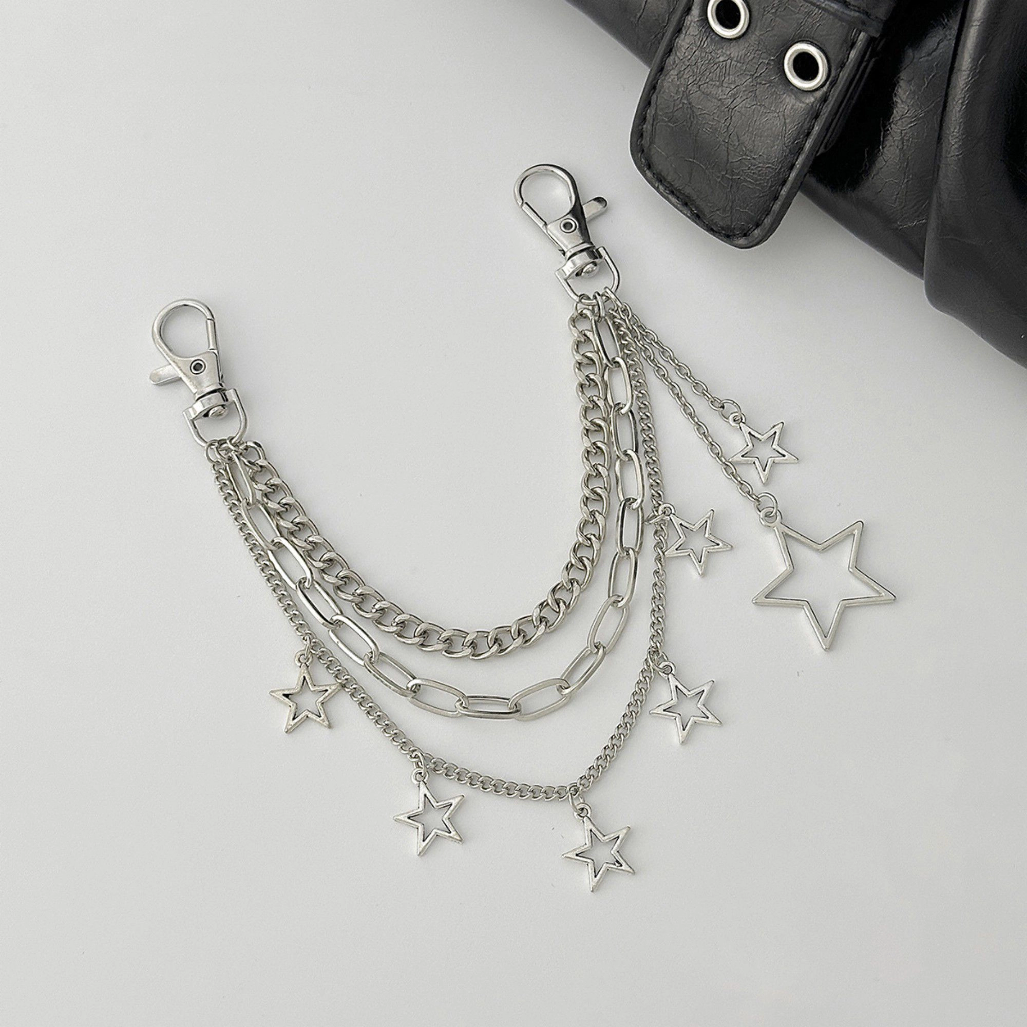 Alilang Women's Star Chain Bag Charm with Layered Silver Tone Chains Clips and Hanging Star Pendants