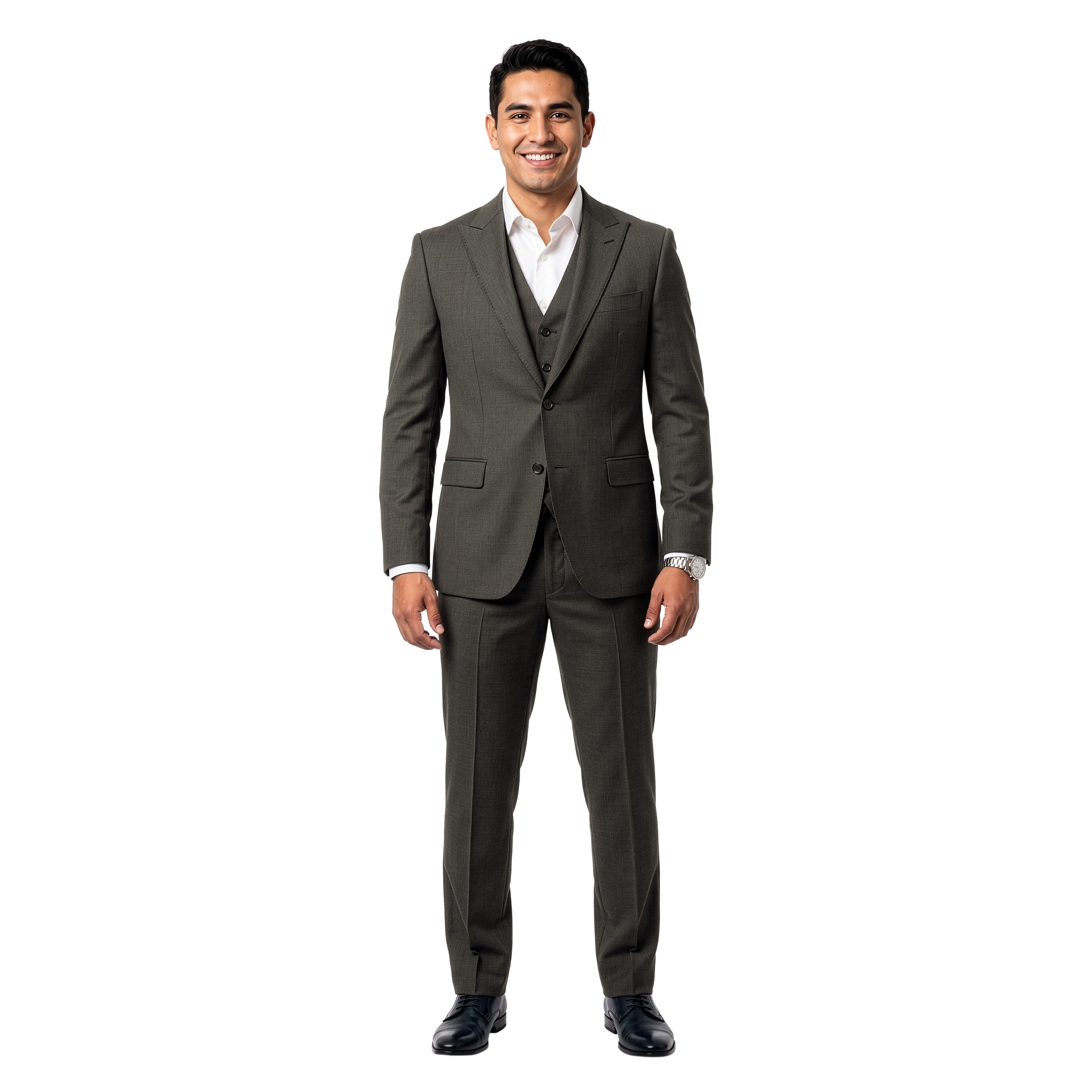 Tazzio Mens Slim Fit Peak Lapel 3 Piece Suit Set with Pick Stitch