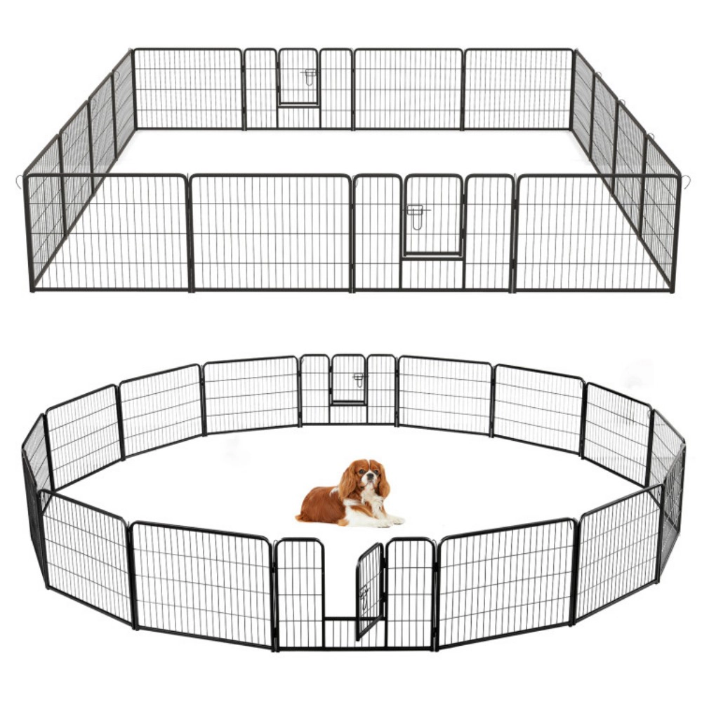 SUGIFT 16-Panel Metal Dog Playpen Pet Gate with Locking Large Door 31 x 24-in Panels 11 x 16-in Door Black