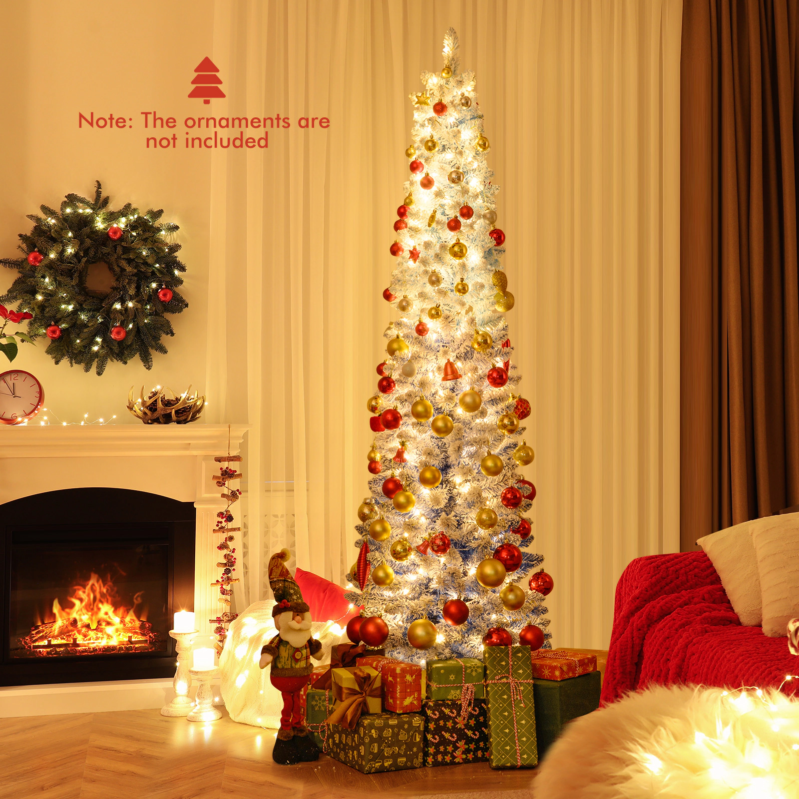 LJG 6/7 Feet Snow-Flocked Artificial Christmas Tree with 220/290 Warm White LED Lights