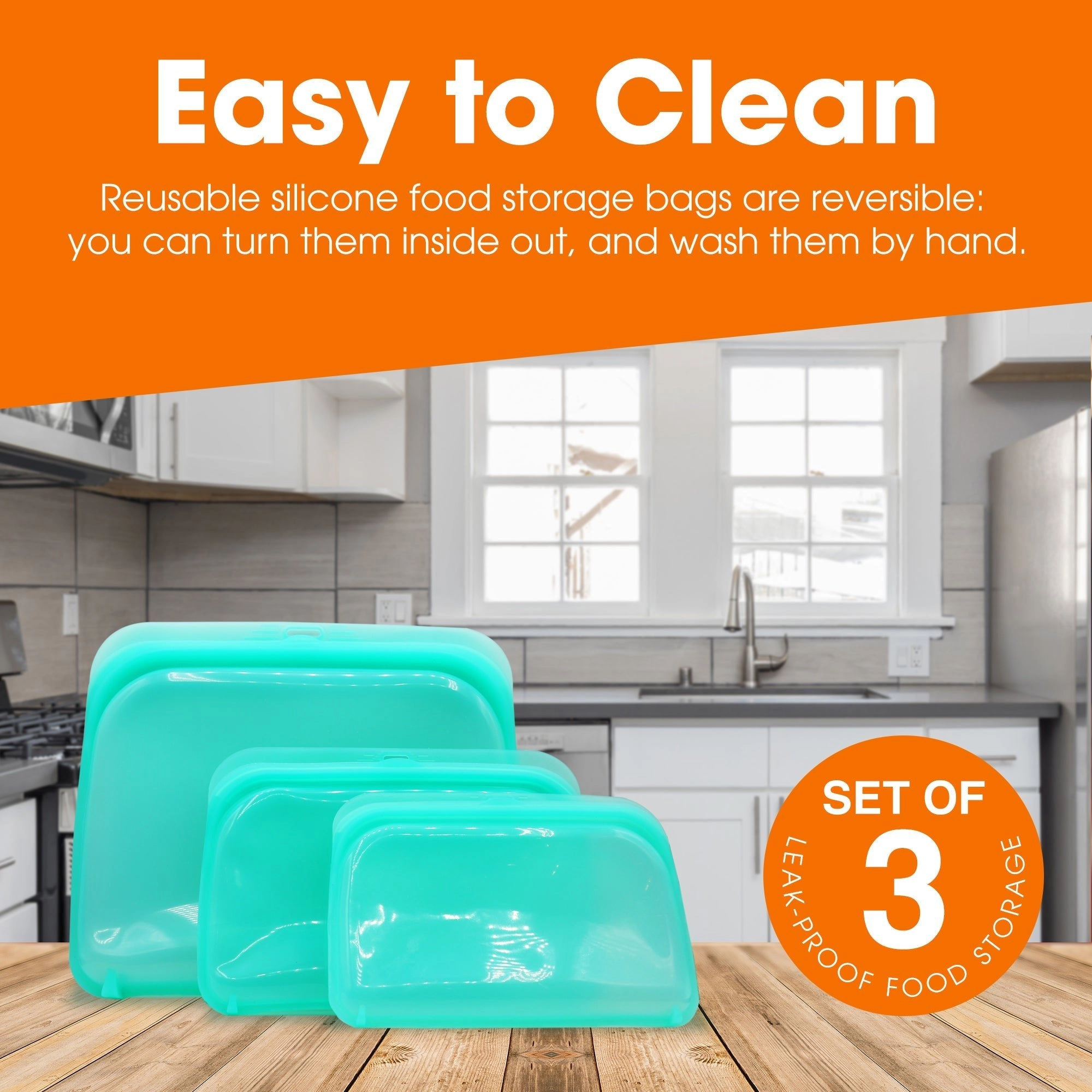 Cheer Collection Set of Silicone Food Storage Bags - Leakproof - Plastic Free &