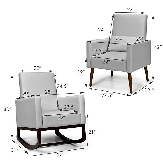 LJG 2-in-1 Fabric Upholstered Rocking Chair with Pillow