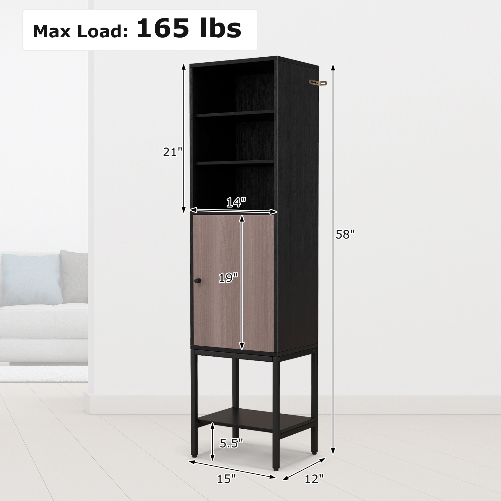 SlickBlue Tall Storage Cabinet with Adjustable Shelves, Doors & Legs