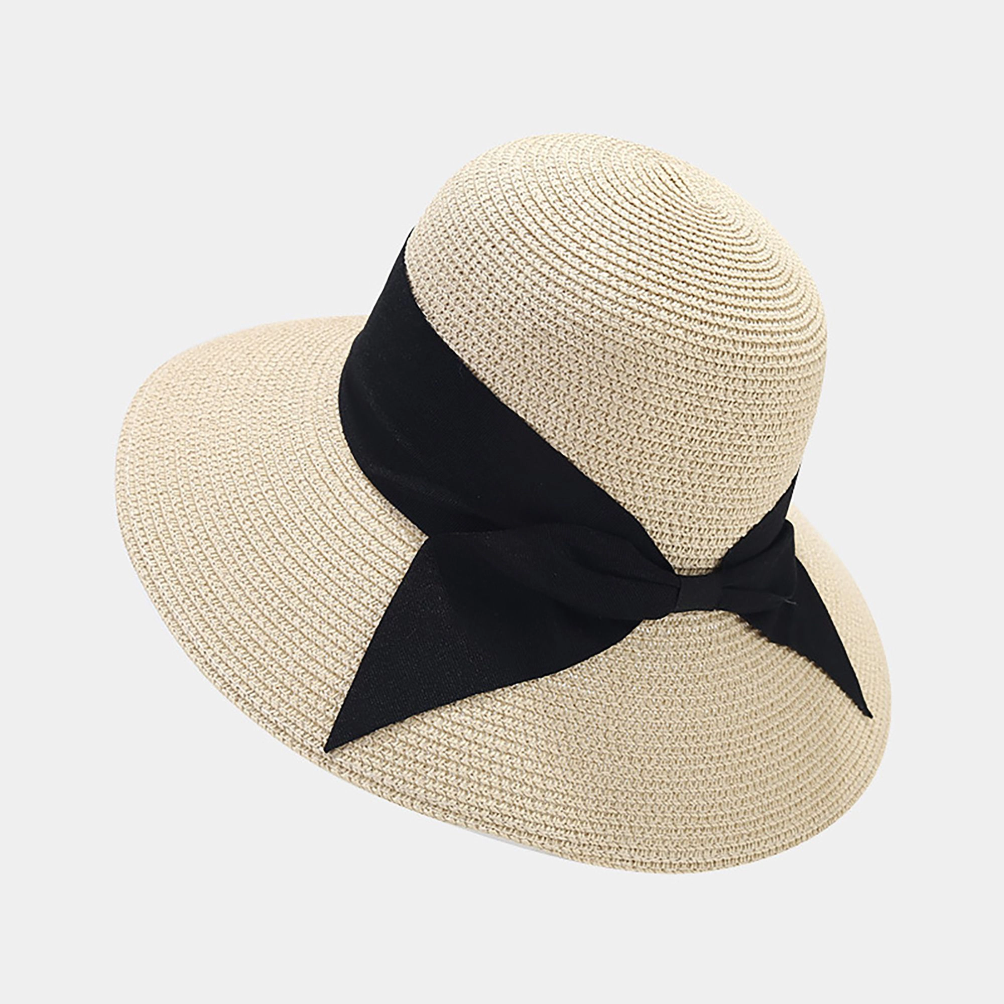 Anna-Kaci Womens Wide Brim Straw Sun Hat with Ribbon Bow Lightweight Packable Design