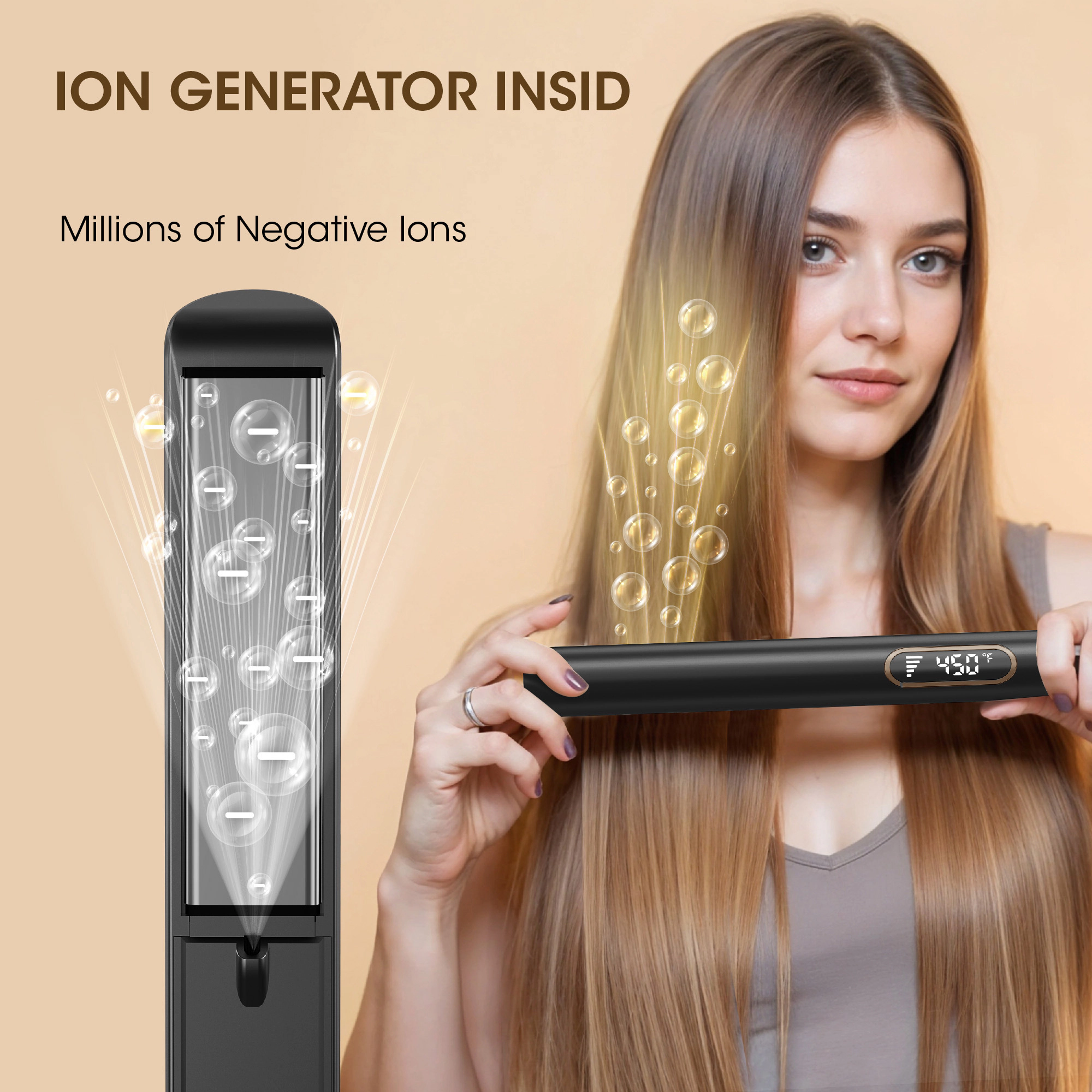 NICEBAY Hair Straightener Flat Iron, Titanium Hair Curler Iron, Fast Heating, 5 Temp Settings, Straightening Iron