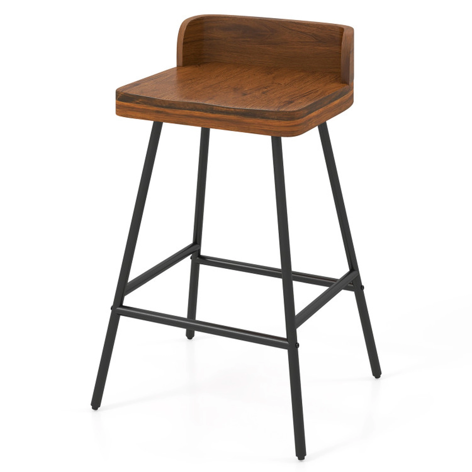 SUGIFT 24-Inch Counter Height Bar Stool, Walnut Rubber Wood Seat, Low Back, Black Metal Frame and Footrest