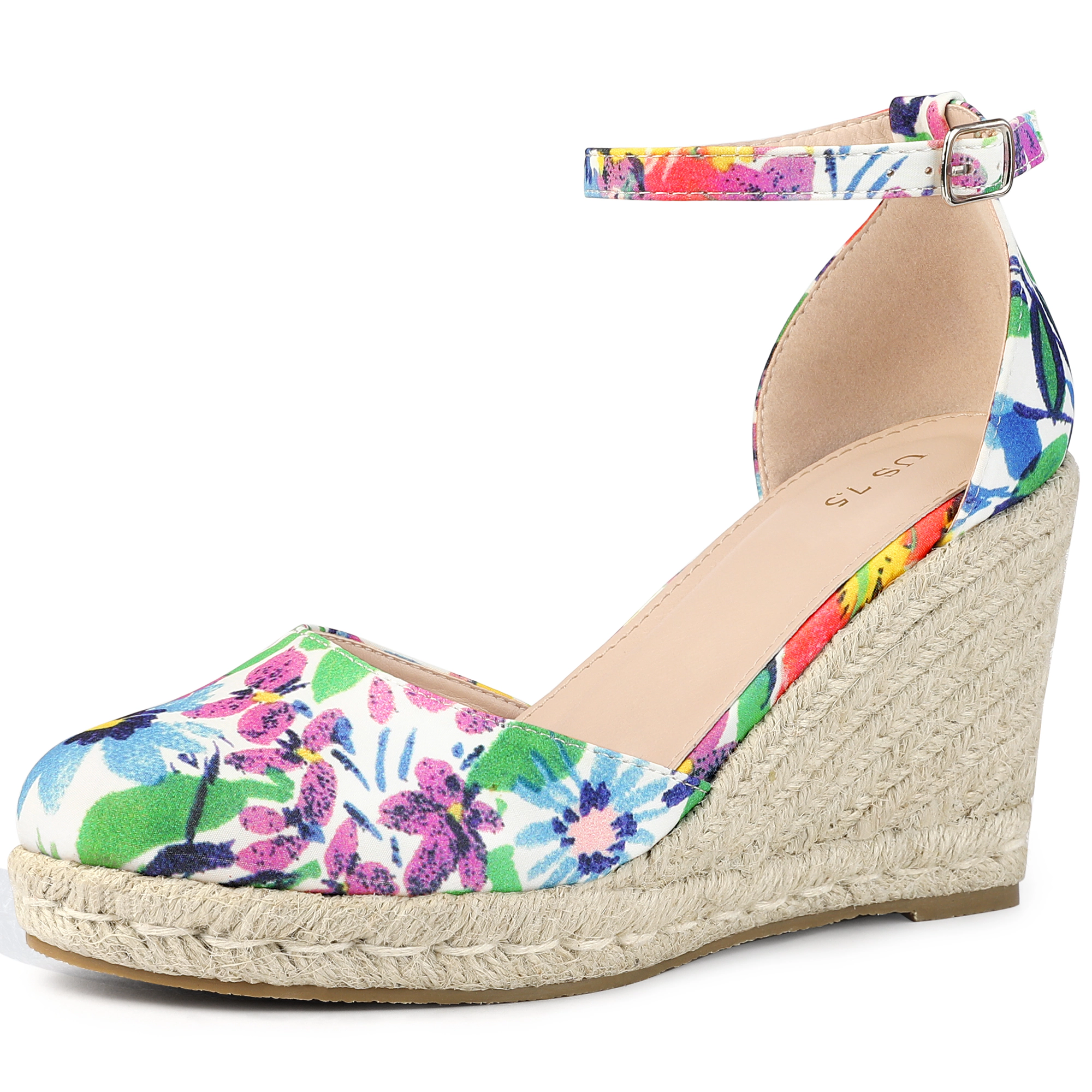 BLISSFUL STEP Women's Closed Toe Wedge Heel Ankle Strap Platform Espadrilles Sandals