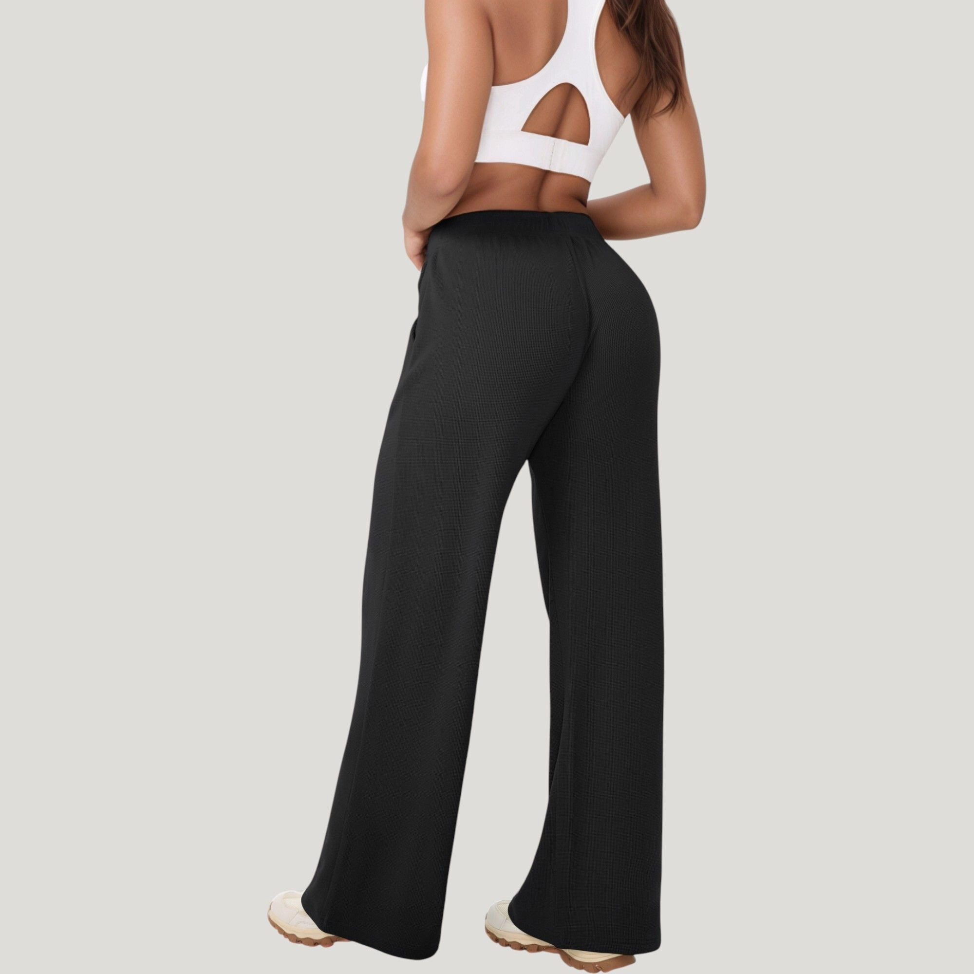 Anna-Kaci Women's High-Waist Wide-Leg Athletic Pants with Side Pockets and Elastic Waistband Design