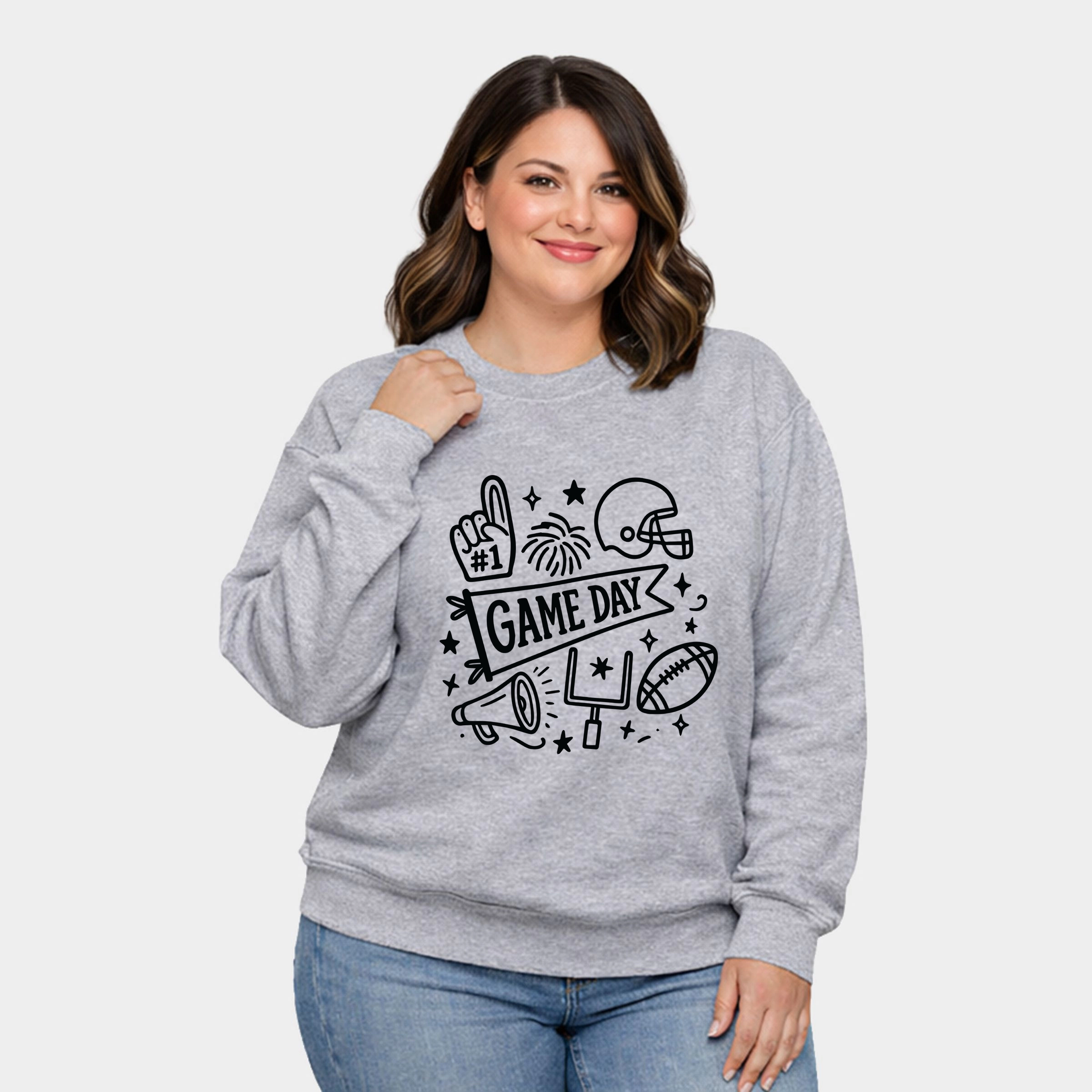 Simply Sage Market - Women's Plus Sweatshirt Football Game Day Doodles