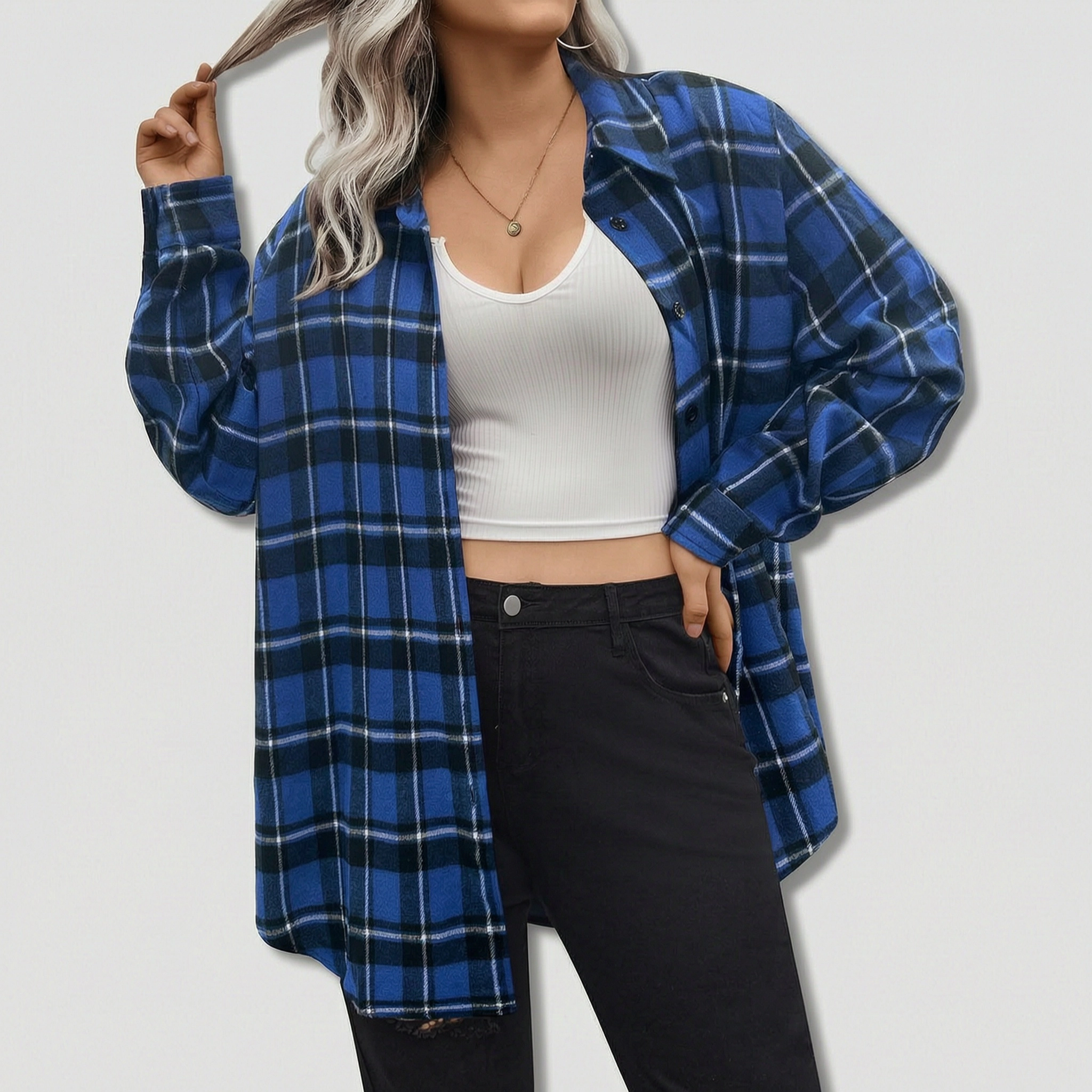 Zeagoo Women's Plus Flannel Plaid Roll Up Long Sleeve Casual Shirt