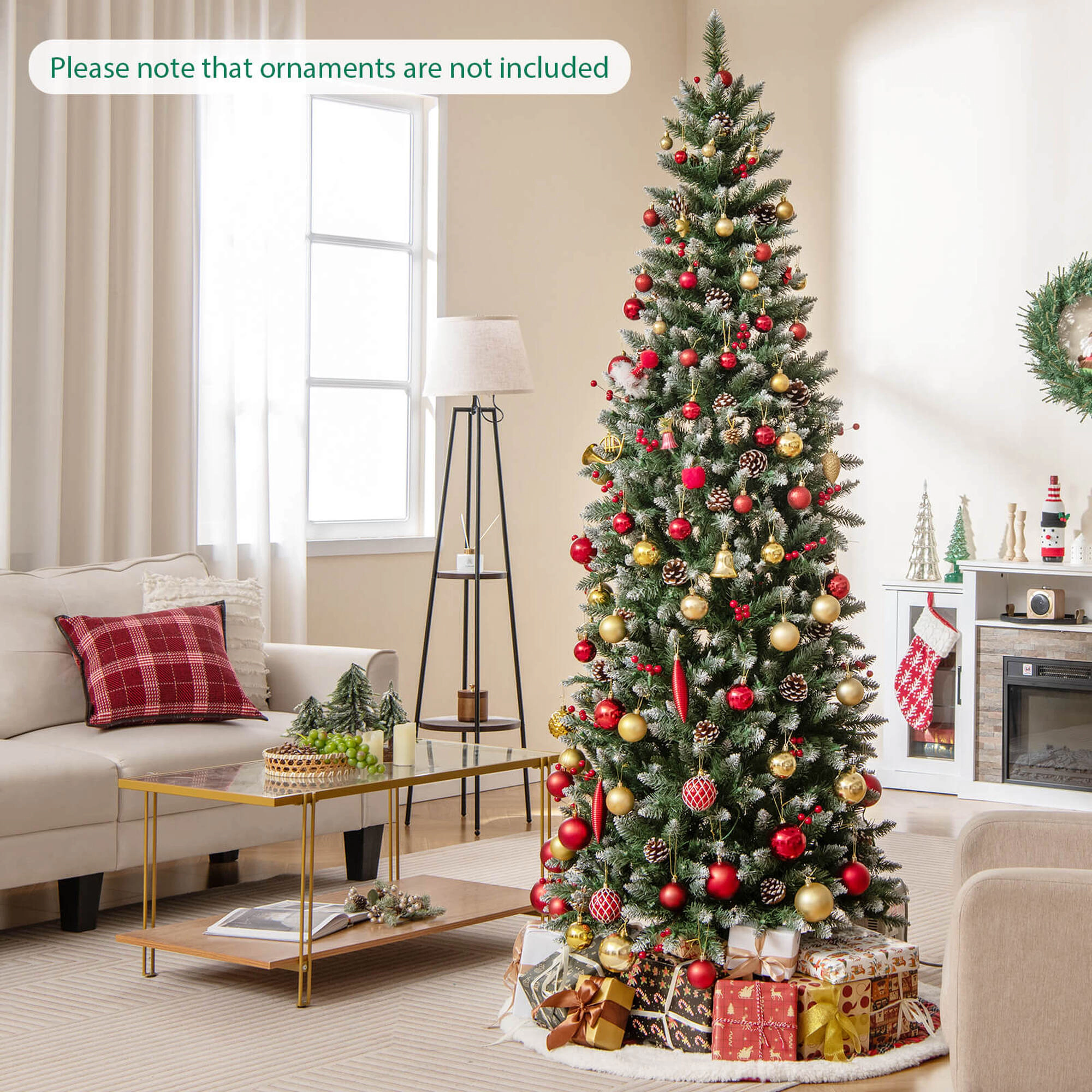 Costway 6 FT Pre-Lit Artificial Christmas Tree with 618 Snowy Branch Tips 280 LED Lights