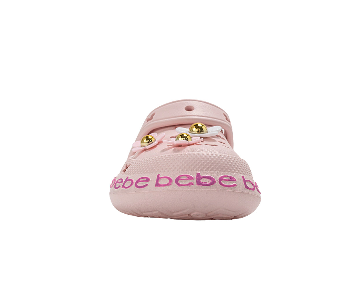 bebe Toddler Girl's EVA Clog Sandals with Flower Charms Slip On Shoes