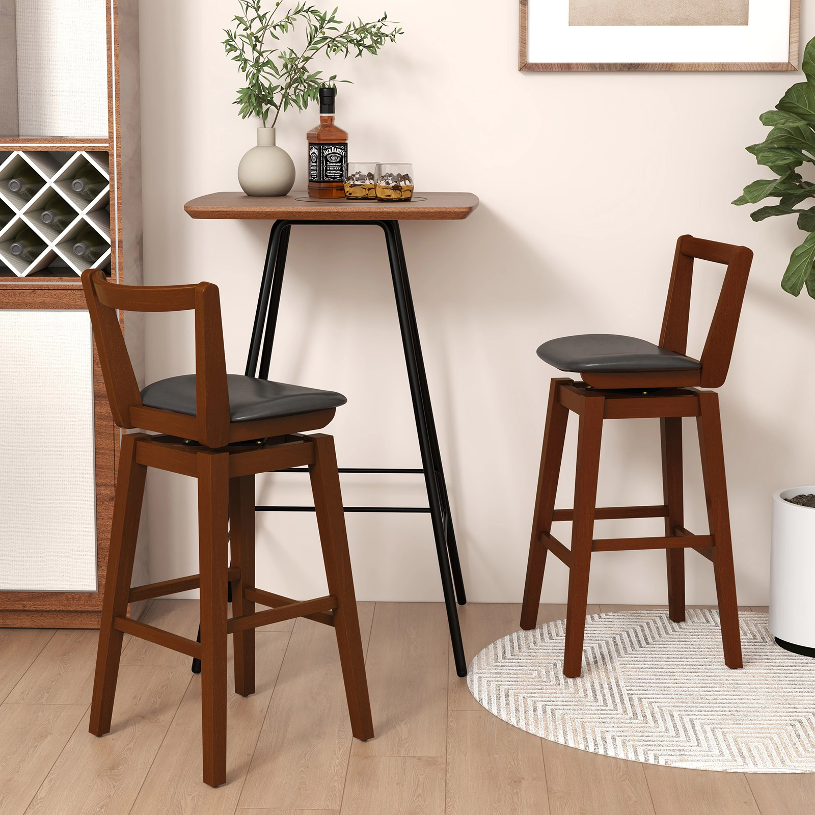 LJG Swivel Upholstered PU Leather Stool with Backrest and Cushioned Seat-30.5 Inches