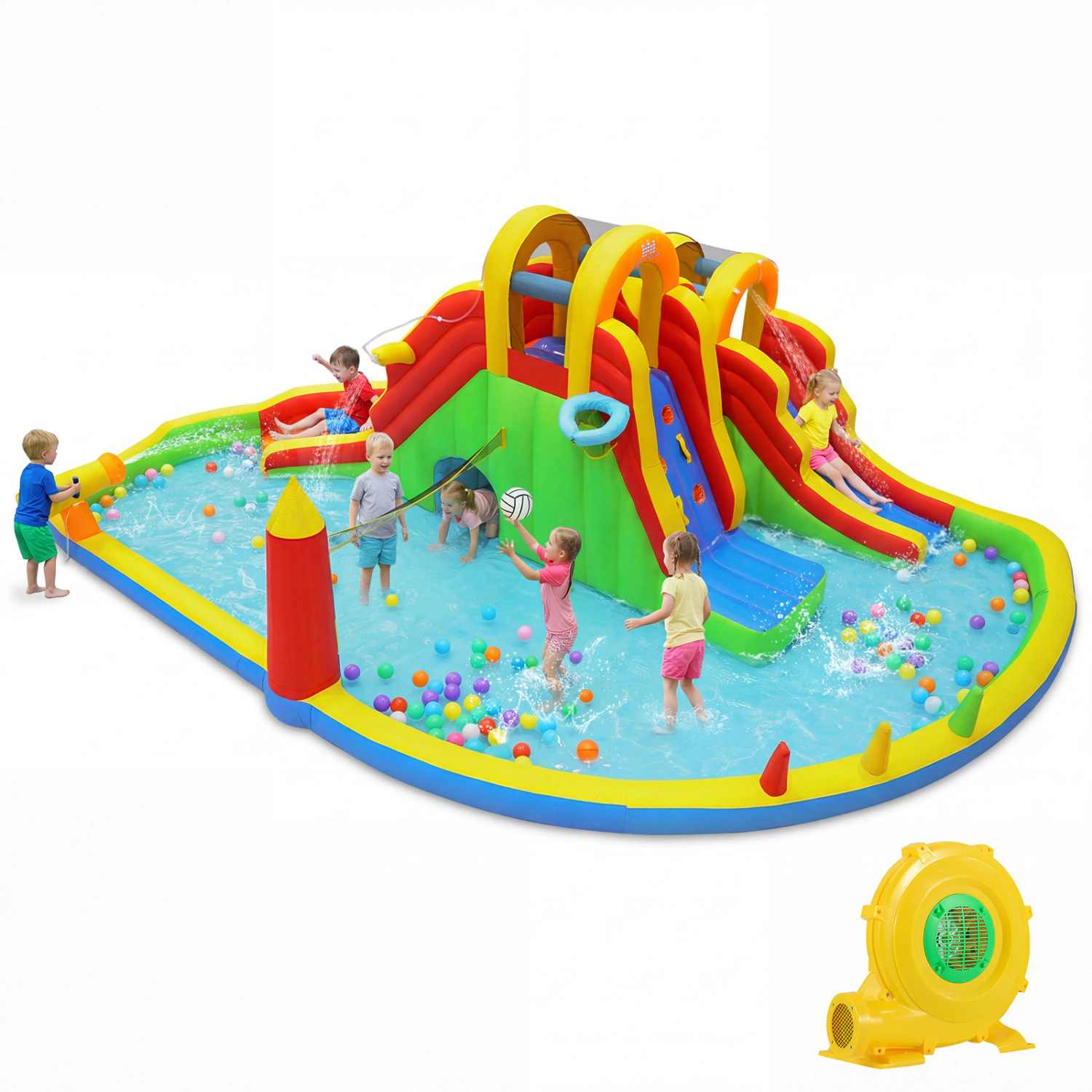 LJG Kids 8-in-1 Giant Bounce House with 2 Long Slides for Yard Party with 780W Blower
