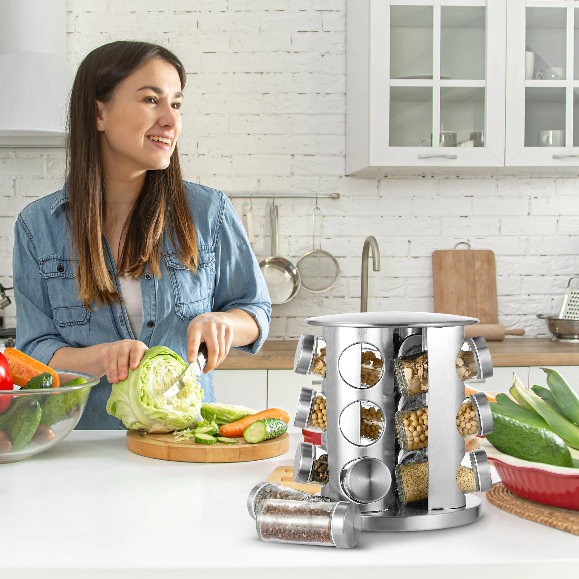Cheer Collection Rotating Spice Rack for Countertop with 12 Jars