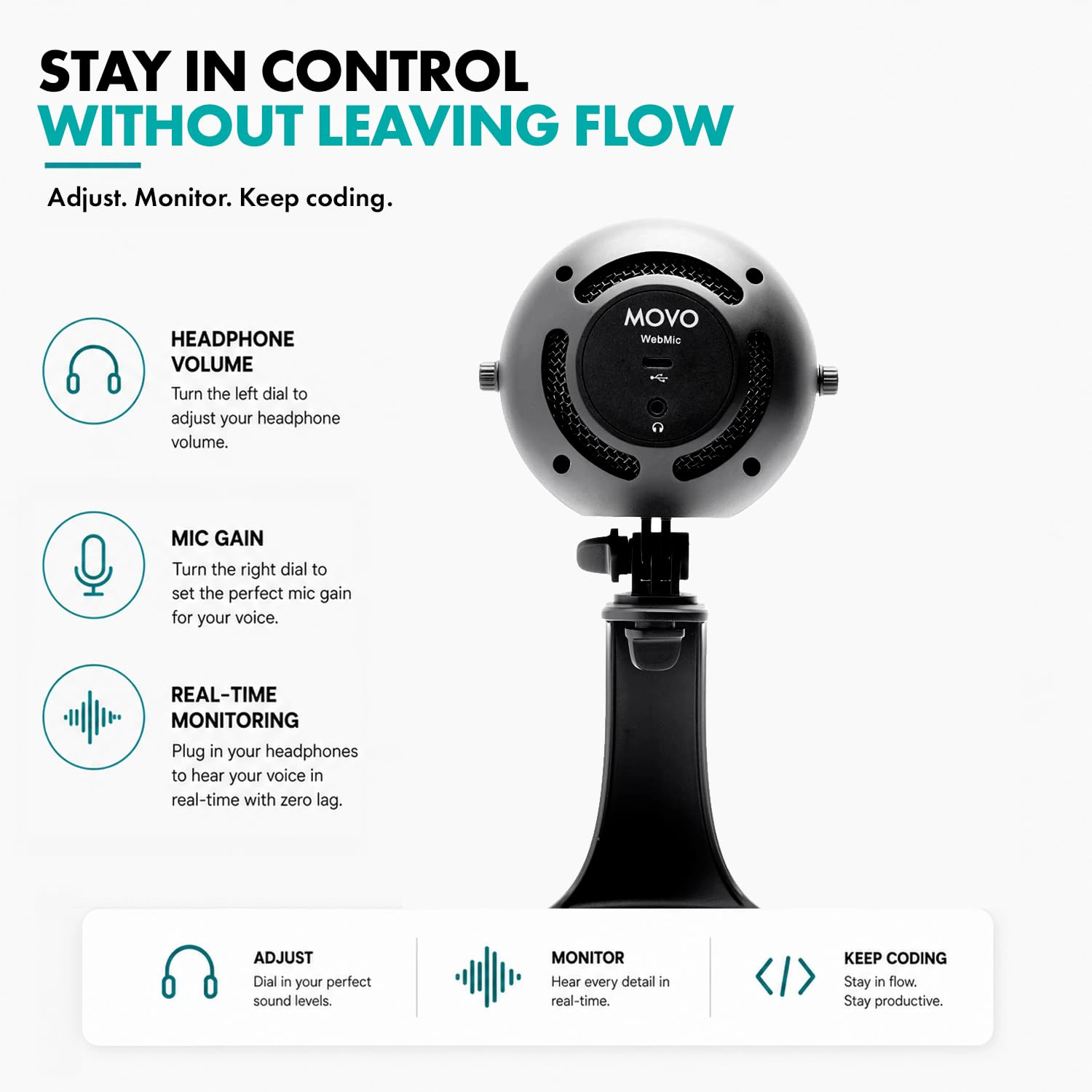 Movo WebMic USB Microphone for AI Coding, Voice Prompts and Dictation