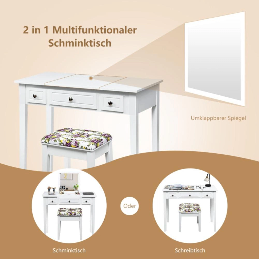 Hivvago Vanity Dressing Table Set With Flip Top Mirror And 3 Drawers