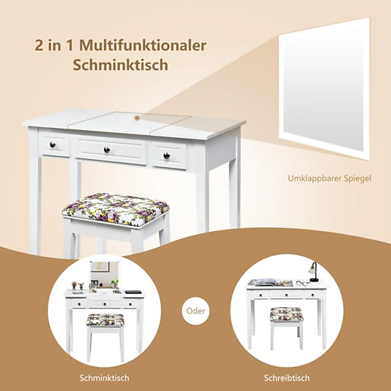 Hivvago Vanity Dressing Table Set With Flip Top Mirror And 3 Drawers