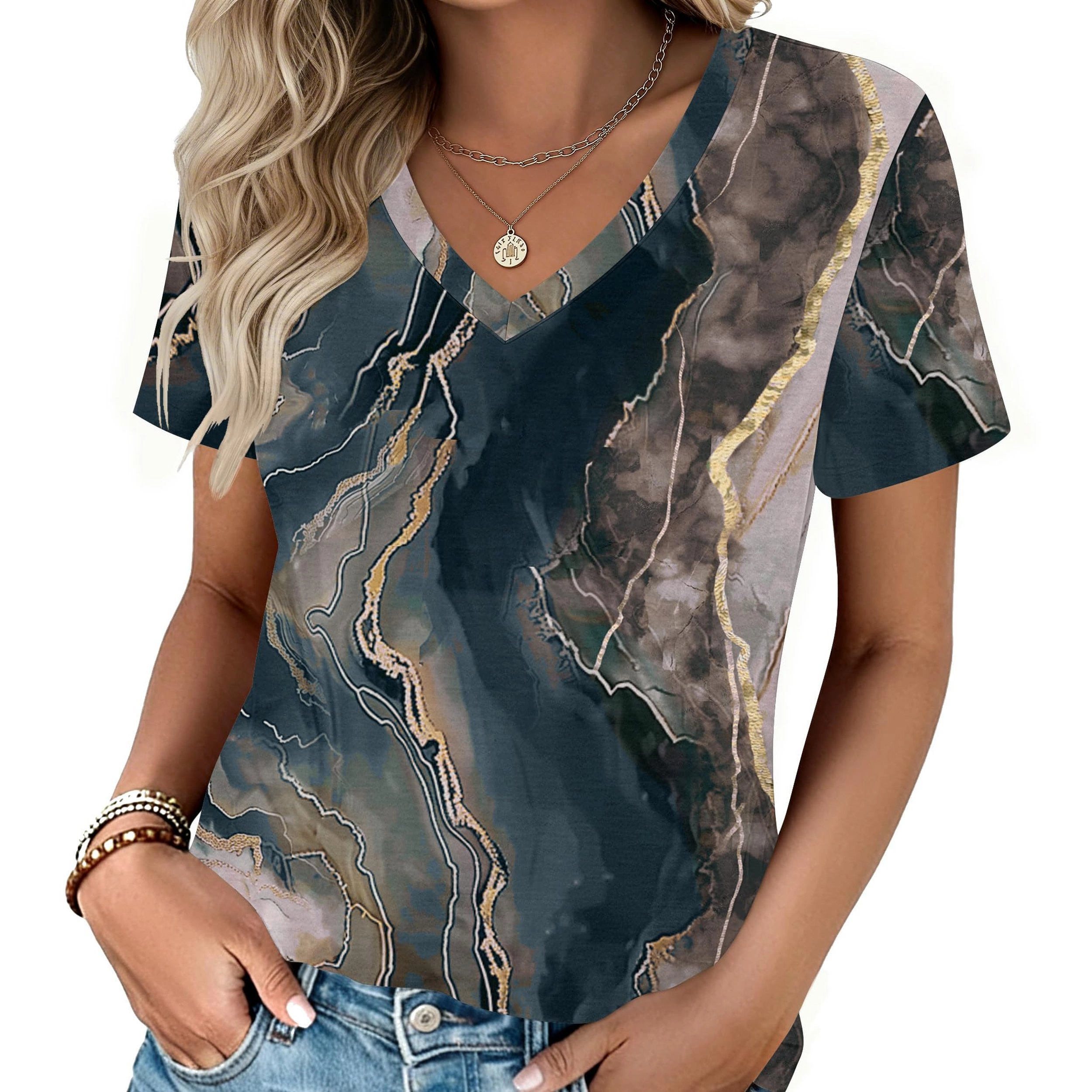 Zeagoo Women V Neck Short Sleeve T Shirt