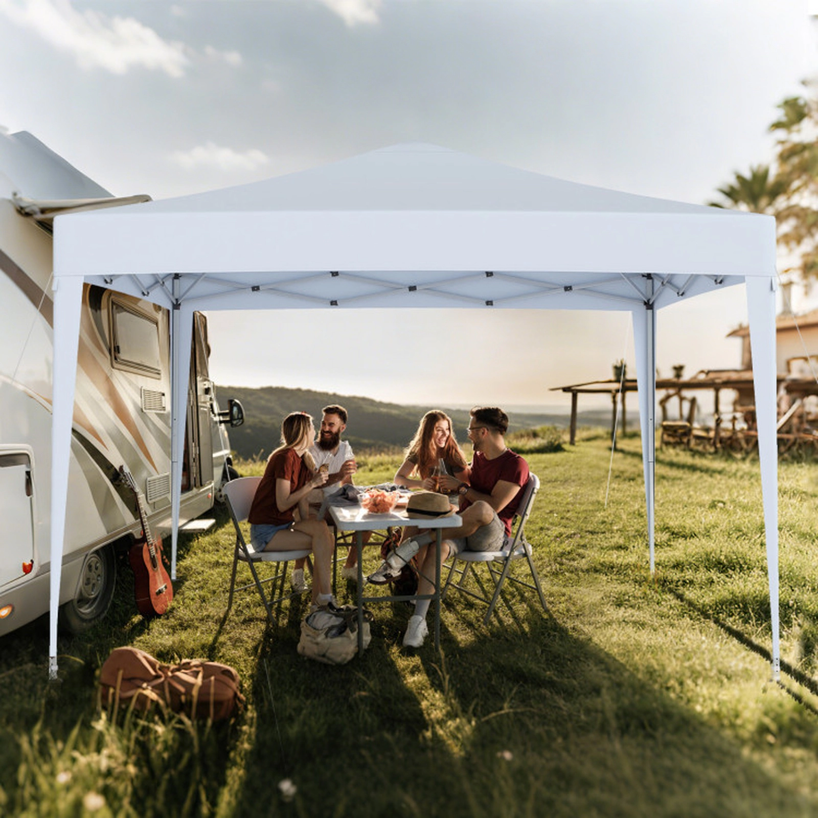 SUGIFT White Instant Pop Up Canopy Tent with 4 Zippered Mesh Walls for 6-8 People 10-ft W 10-ft D 8.5-ft H