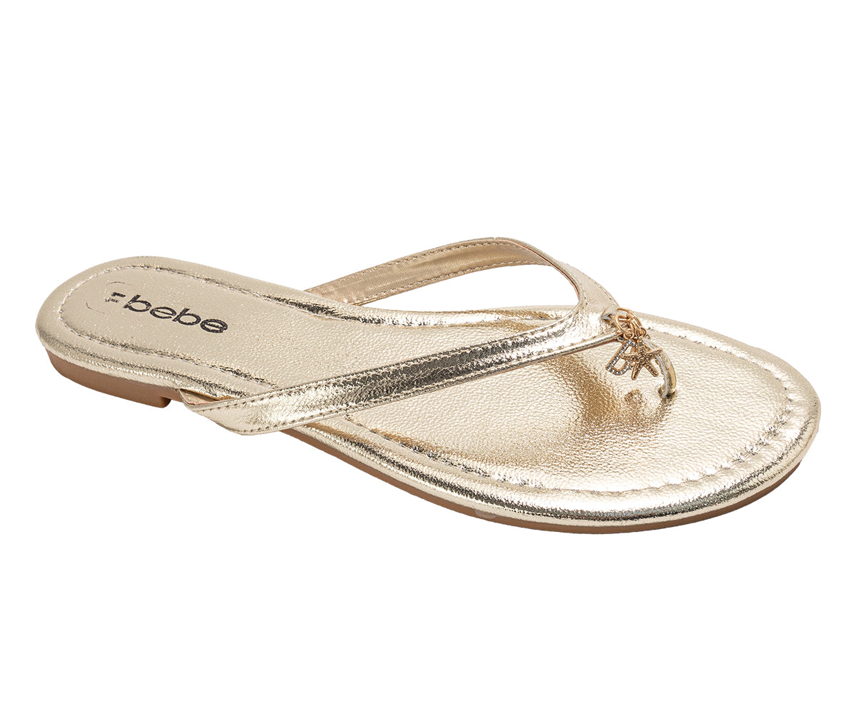 bebe Women's Flat Sandals with Shell Charm Detai
