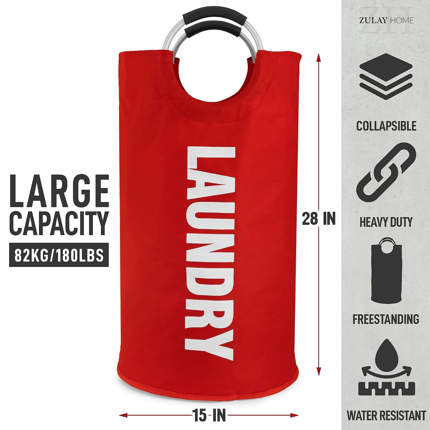 Zulay Home 82L Large Heavy Duty Laundry Basket Collapsible - Non-Slip Padded Bag With Handles