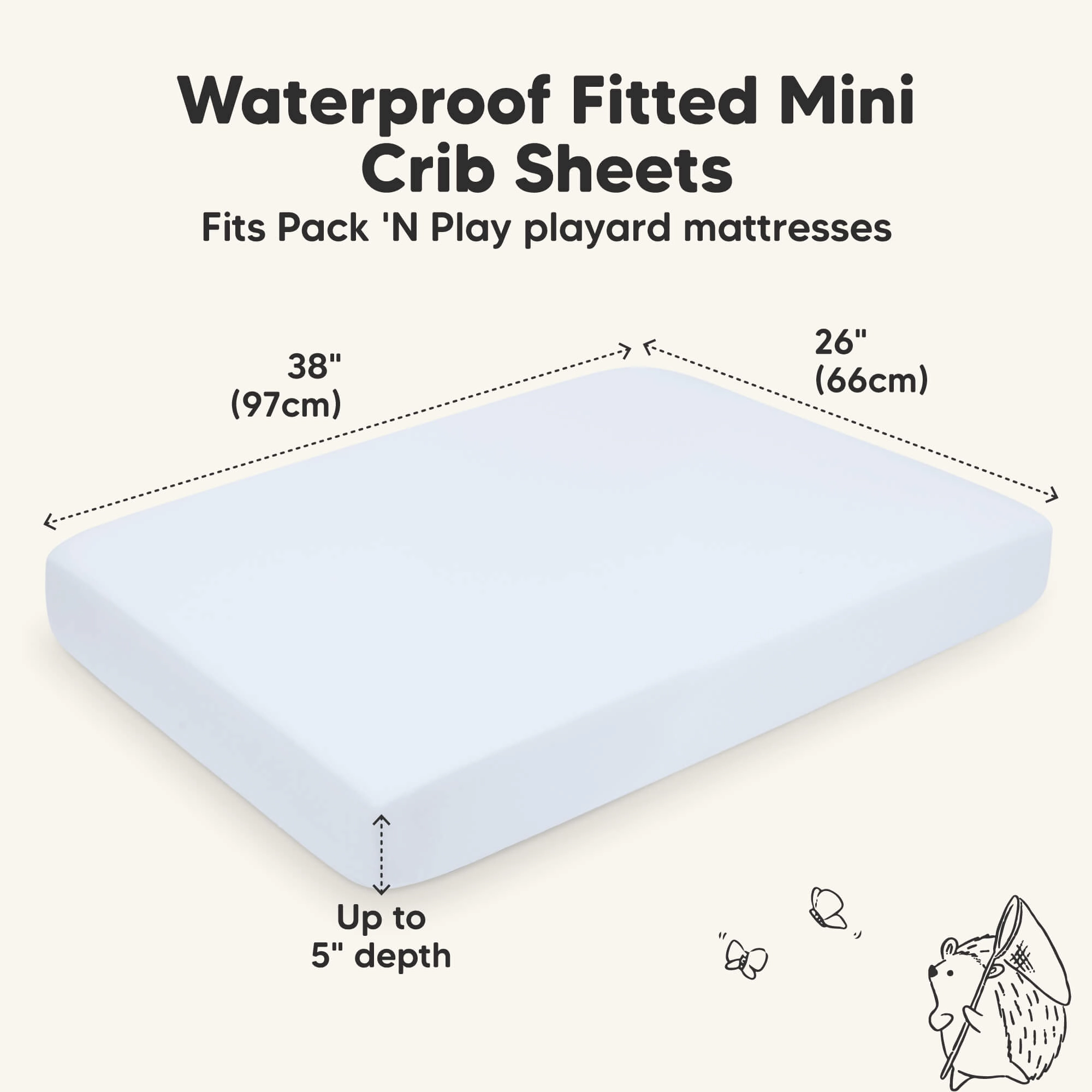 KeaBabies 2-Pack Isla [Protect+] Waterproof Mini Crib Sheets