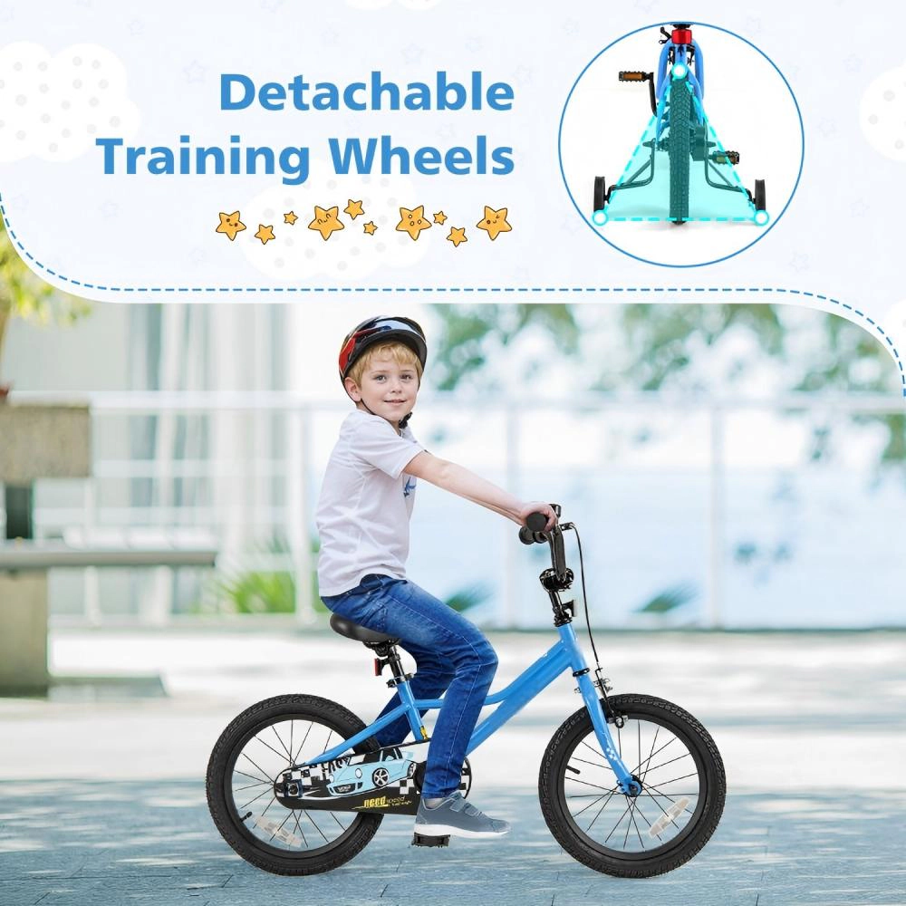 SUGIFT Blue Removable Training Wheels Carbon Steel Frame and Adjustable Seat Kids Bike