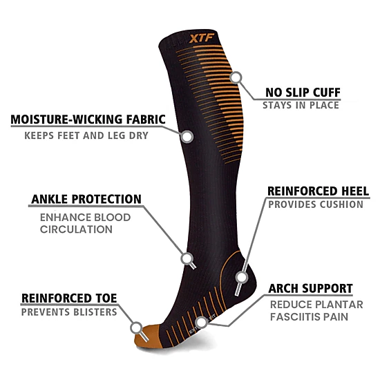 Extreme Fit Copper Compression Socks - Knee High For Running, Athtletics, Travel - 6 Pair