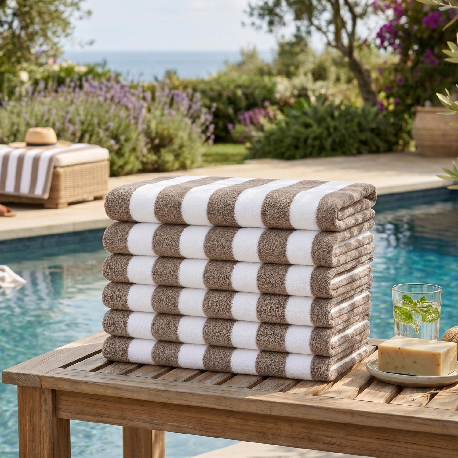 Plazatex Terry Cabana 80% Cotton 20% Polyester Oversized 6 Pack Beach Bath Towel 36" x 66" Taupe