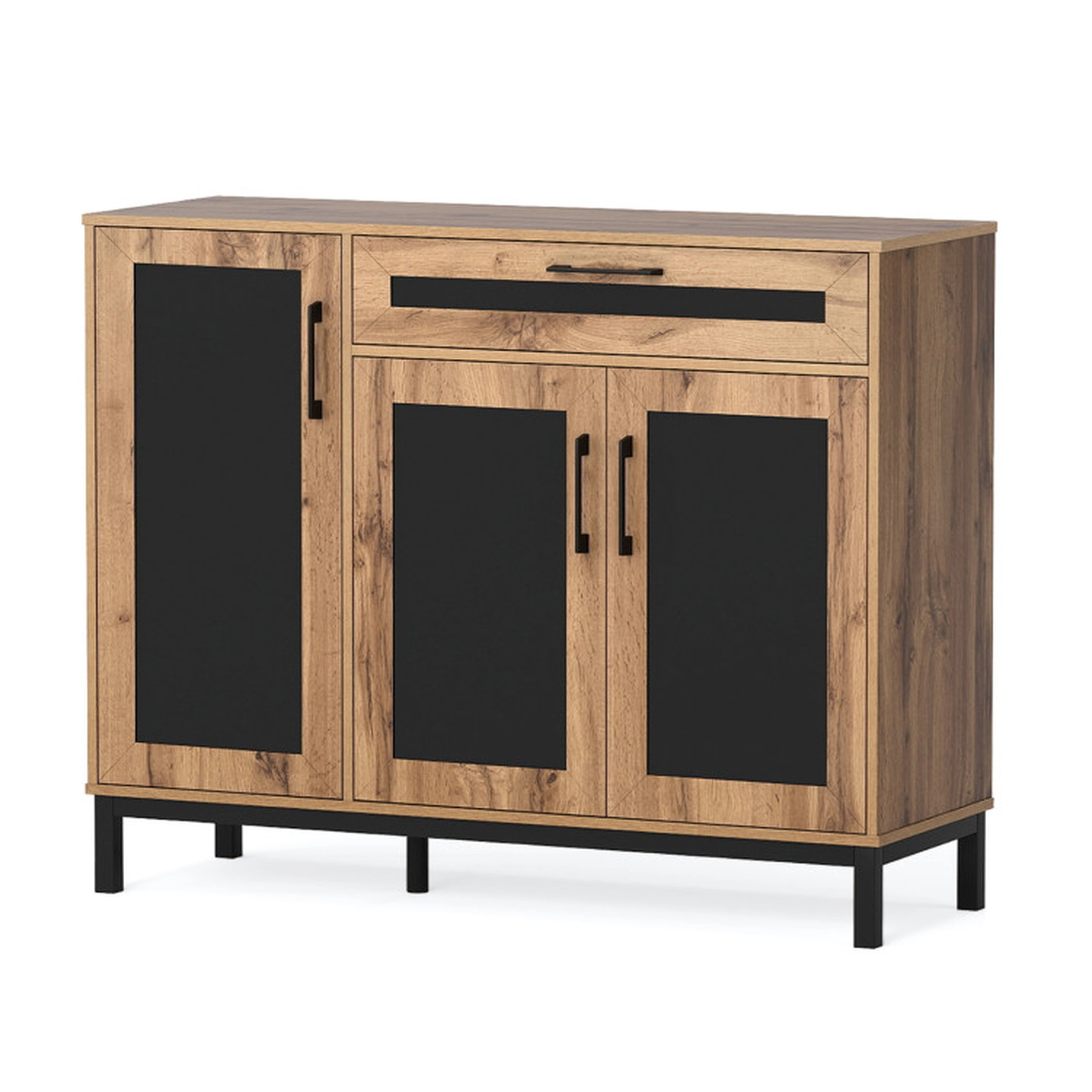 SUGIFT 48-in Sideboard Buffet Cabinet with Drawer and Metal Legs 88-Lb Countertop Capacity Natural + Black