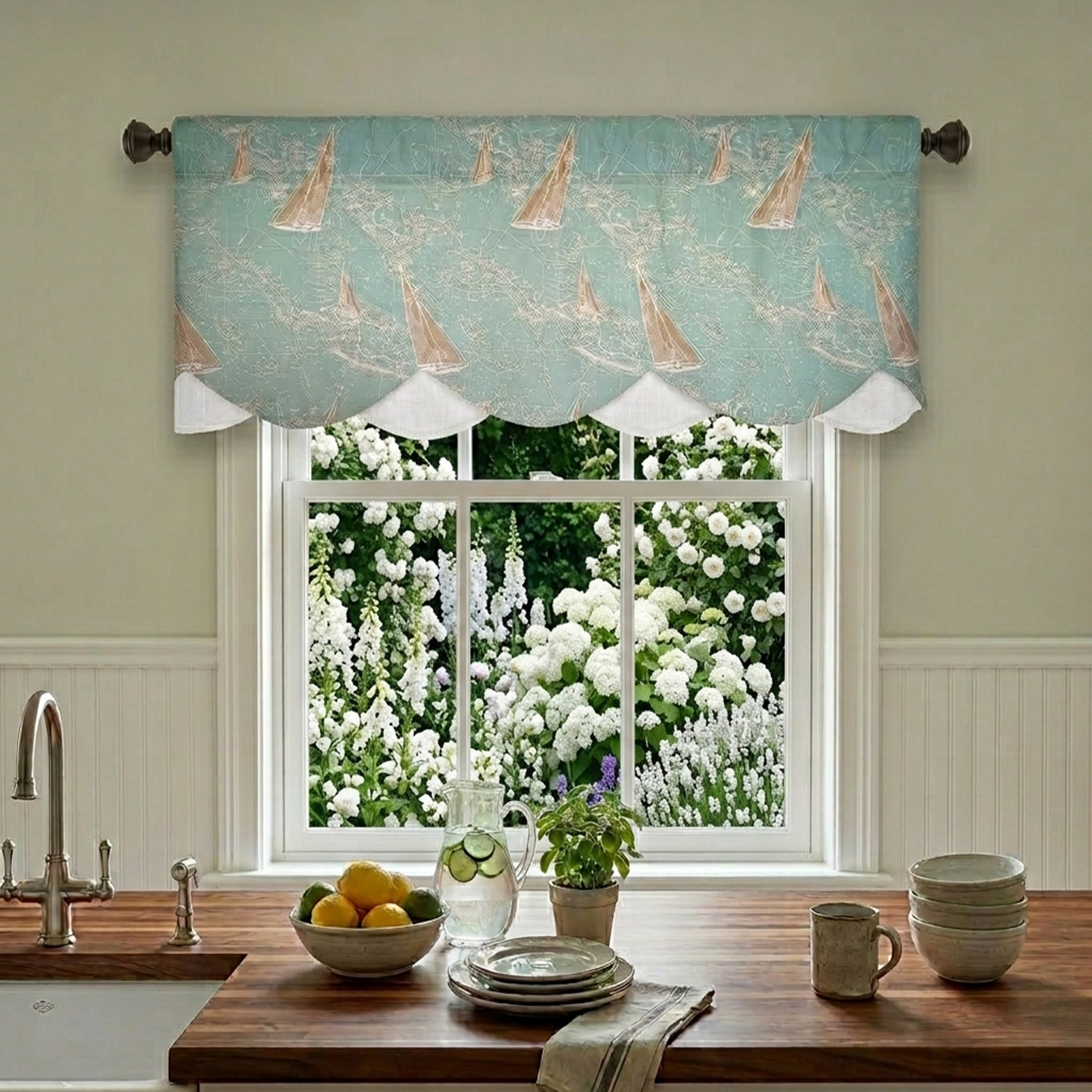 RLF Home 100% Cotton Potolan Petticoat With Ivory Lining Rod Pocket Window Valance 50" x 17" Blue