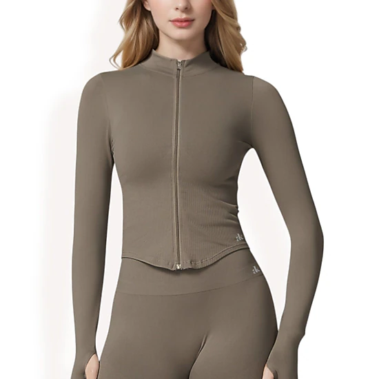Anna-Kaci Women's Zip-Up Long Sleeve Activewear Jacket with Thumbholes and High Collar