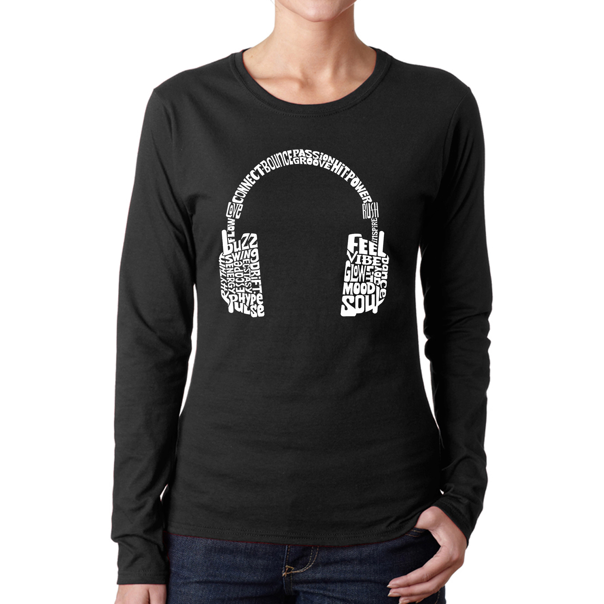 LA Pop Art Women's Word Long Sleeve T-Shirt - Mood Headphones