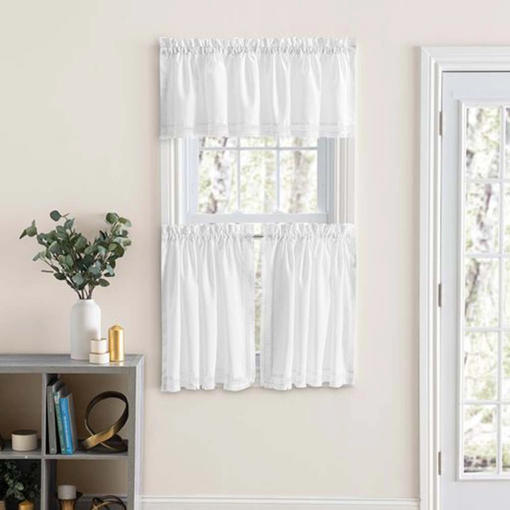 Ellis Intricate Brush Fringe Sewn on Inside Edge and Bottom 1.5" Rod Pocket Tailored Tier 80"x24" White