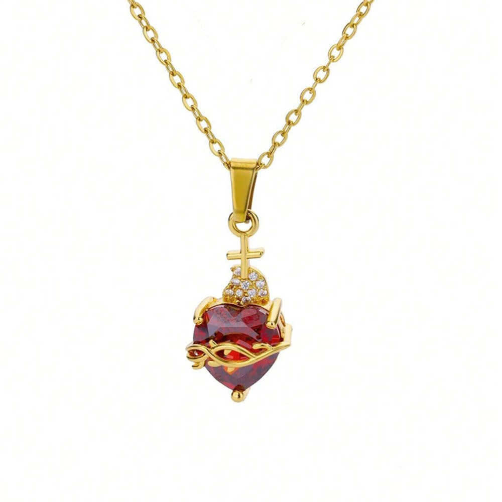 Wardrobe Whimsy Gold Tone Heart Cubic Zirconia Cross Pendant Necklace Vintage Jewelry