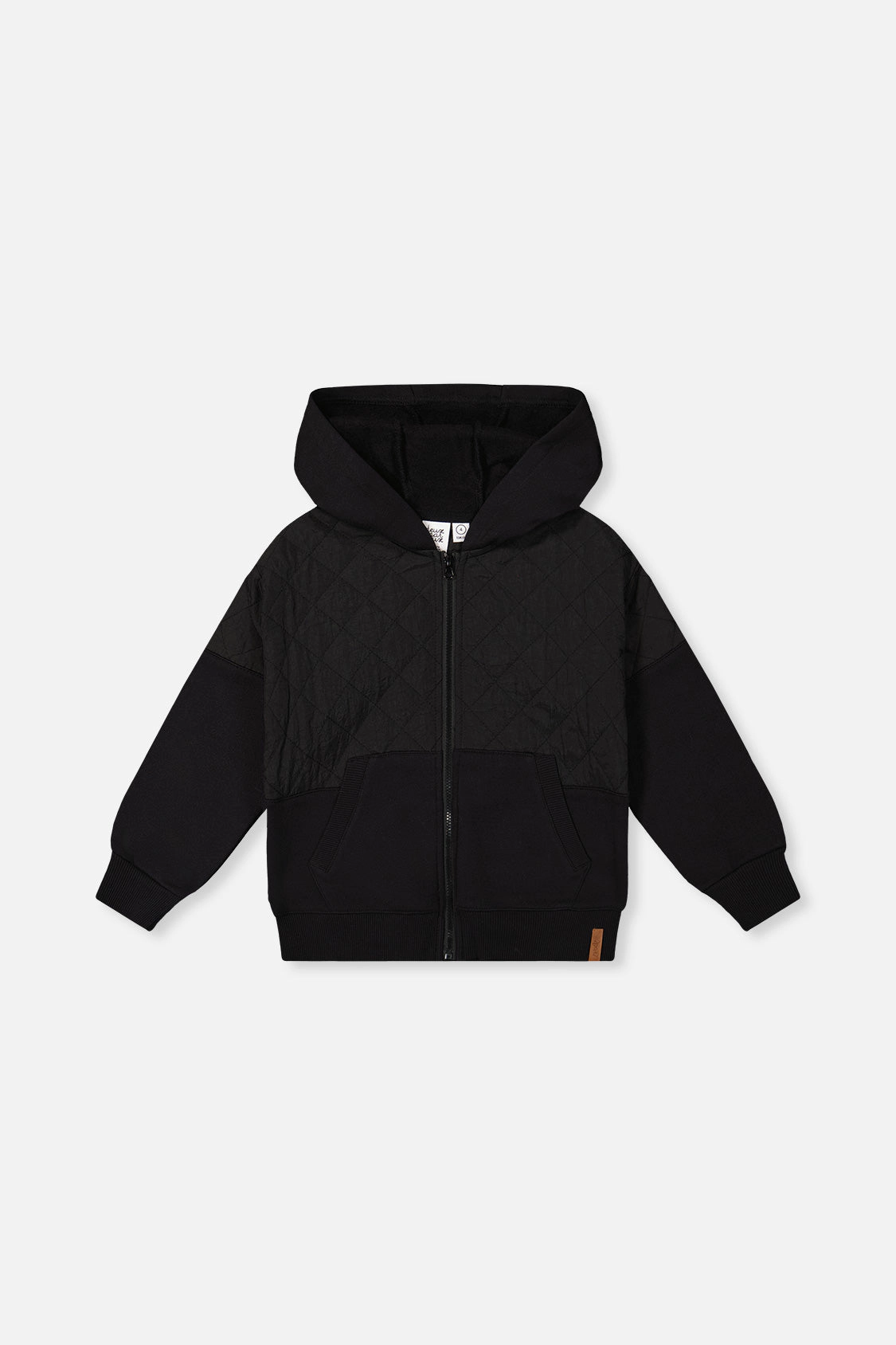 Deux par Boys Full Zip Hooded Bi-Material Cardigan with Quilted Chest Panel