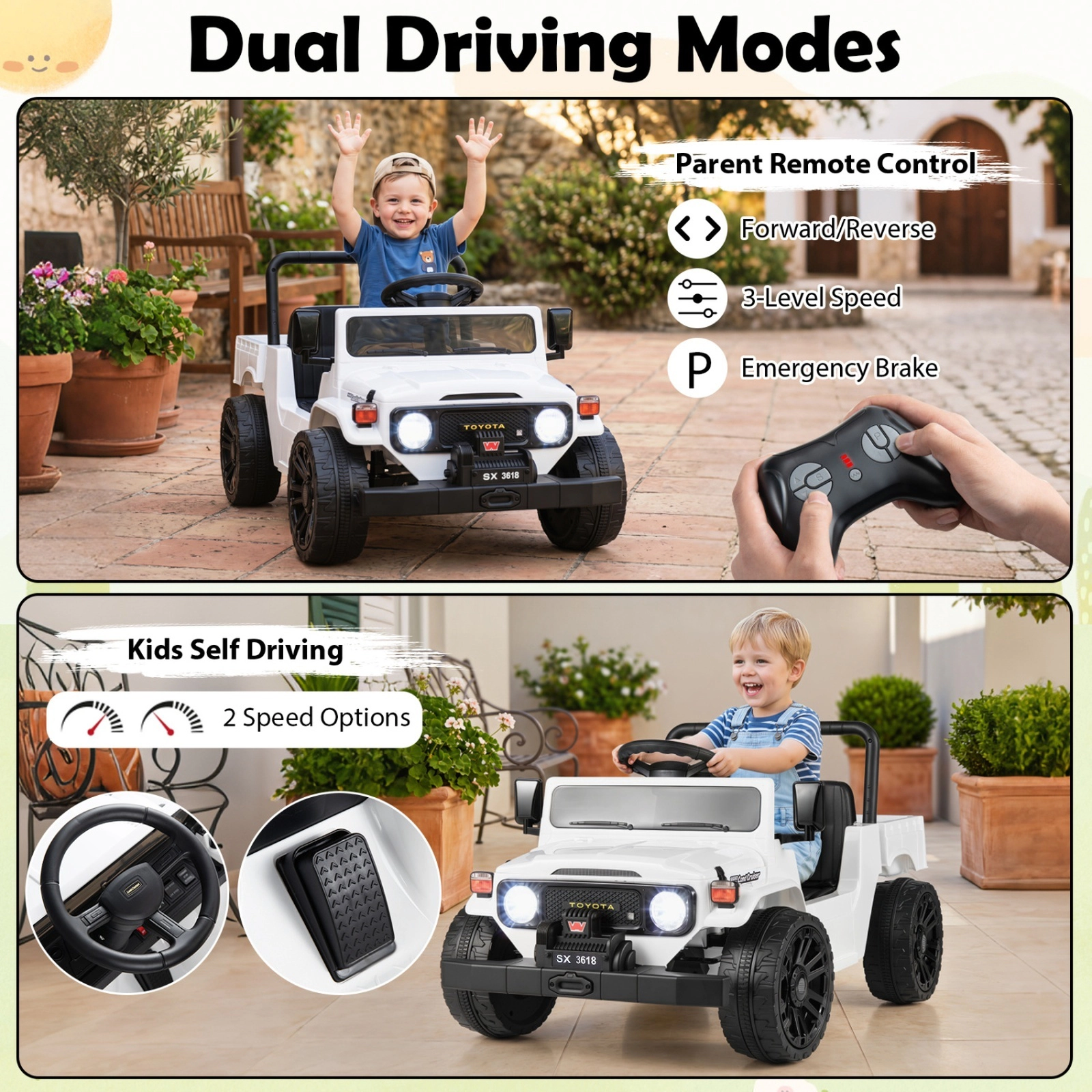 12V Kids Ride On Truck Electric Dump Bed Parent Remote 2-Speed Battery Powered Electric Car LED Lights Ages 3-6 White