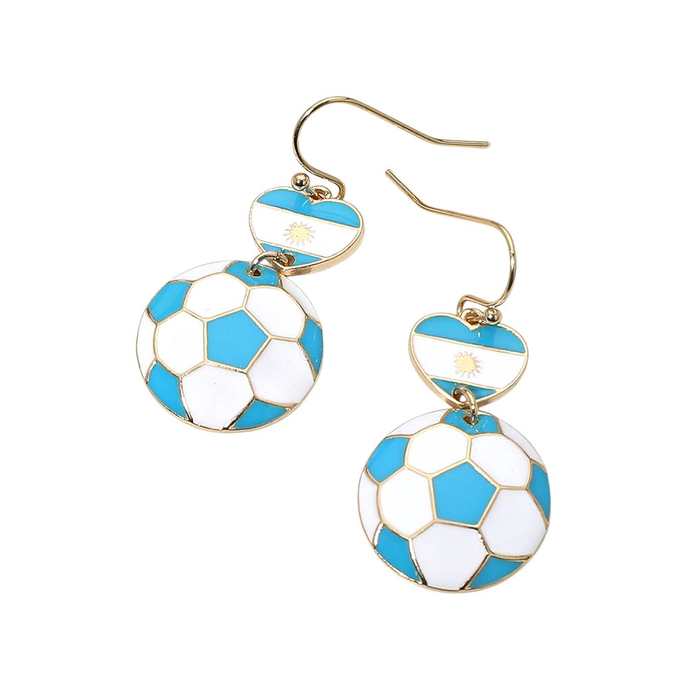FASHNZFAB Argentina Flag Soccer Ball Link Drop Earrings