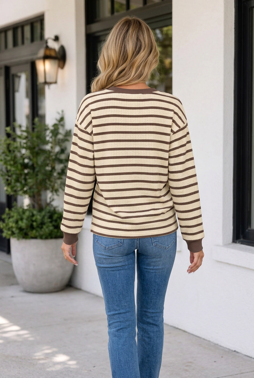 Threaded Pear Women's Lena Ribbed Cuff Casual Pullover