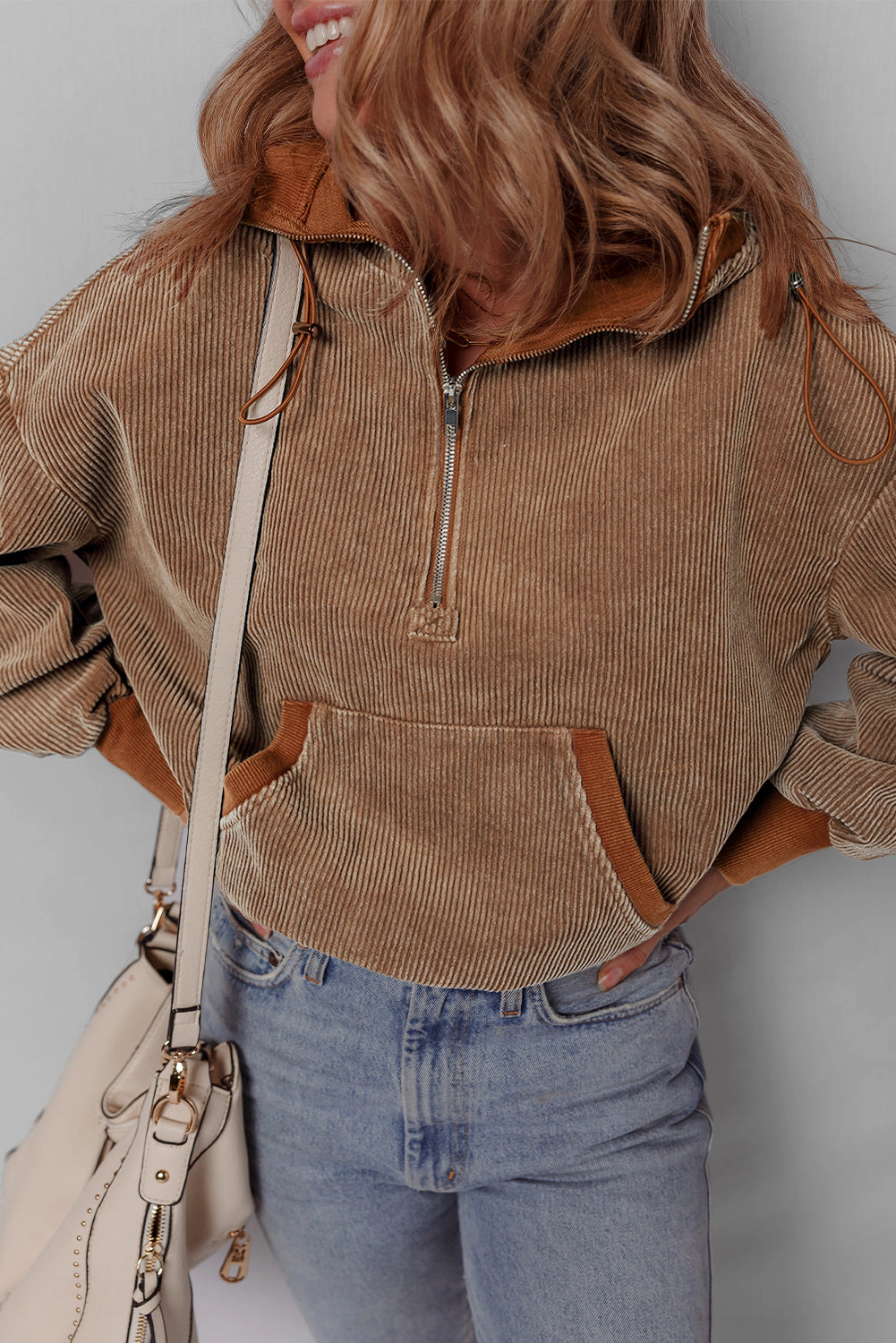 Threaded Pear Women's Abigail Kangaroo Drawstring Corduroy Hoodie