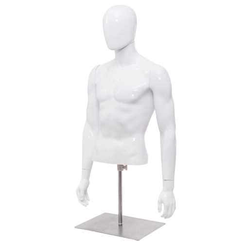 SUGIFT Mens 42.5-in to 52-in Adjustable Rotating Head Metal Base Half Body Mannequin 19-in Shoulder 12-lb White